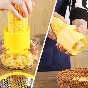 4 in 1 Yellow Corn Stripper Shucker Tool Holder Cutter Remover Kitchen Food Prep