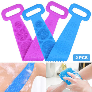 Blue/Purple Silicone Shower Back Scrubber Cleaner Washer for Men Women Children Kid - 29.7"/28"