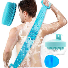 Blue/Purple Silicone Shower Back Scrubber Cleaner Washer for Men Women Children Kid - 29.7"/28"
