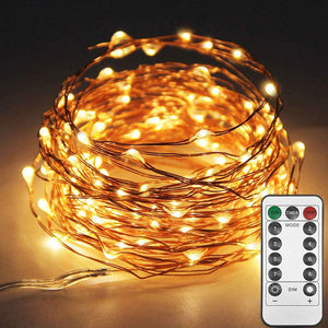 33" 100 LED Battery Power Copper Fairy String Lights with Remote 8 Modes