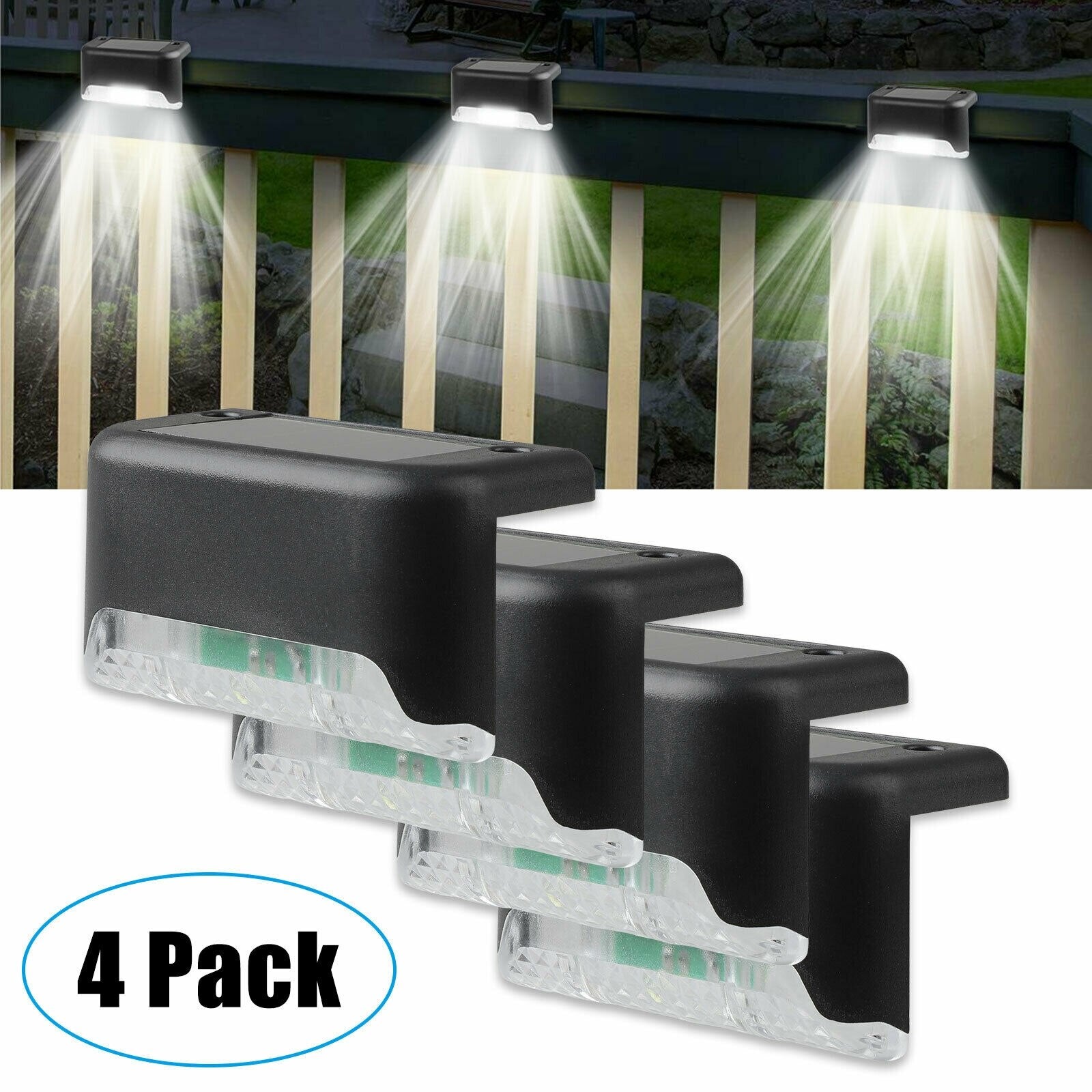 thumbnail image 2 of 4 Pcs Solar Deck LED Lights, Outdoor Waterproof Warm Solar Step Light Fence Lights - LIVINGbasics 2 of 14