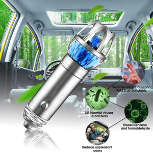 Grey Car Air Purifier Ionizer Cleaner Refresher Cigarette Lighter Plug In