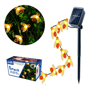 19.7" 30 Solar Bumble Bee String Light 8 Modes Garden Lawn Decor - Warm Color