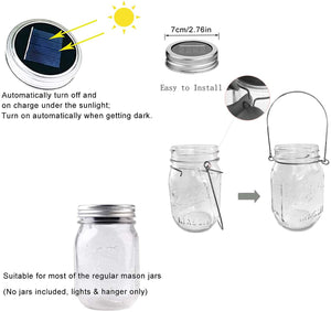 4 pks Solar LED Hanging Mason Jar Lids (NO JARS) - Warm White