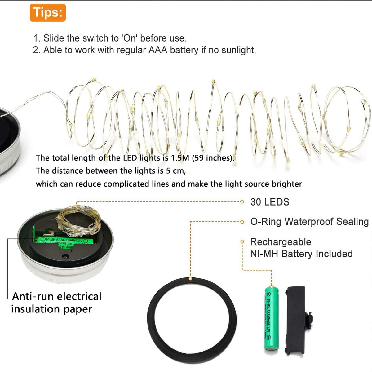 4 pks Solar LED Hanging Mason Jar Lids (NO JARS) - Warm White – P2 ...