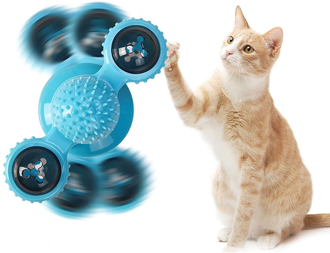 Blue Interactive Indoor Windmill Cat Toy with Catnip and Bells