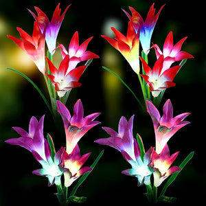solar lily flower lights 4 pk 31.8" Outdoor Solar Lily Flower Light Garden Pathway Ground Light – P2 Trading Inc
