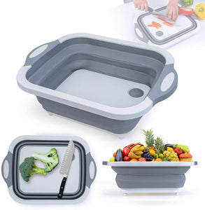 3-1 Multi Function Collapsible Cutting Board Drain Basket for Fruits Vegetable Meat Food Preparation