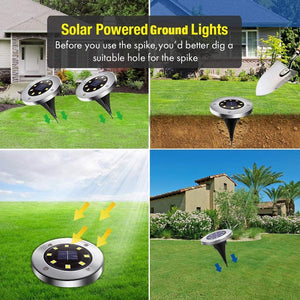 4 Pks Solar 8 LED Stainless Steel Pathway Ground Disc Light - White Color