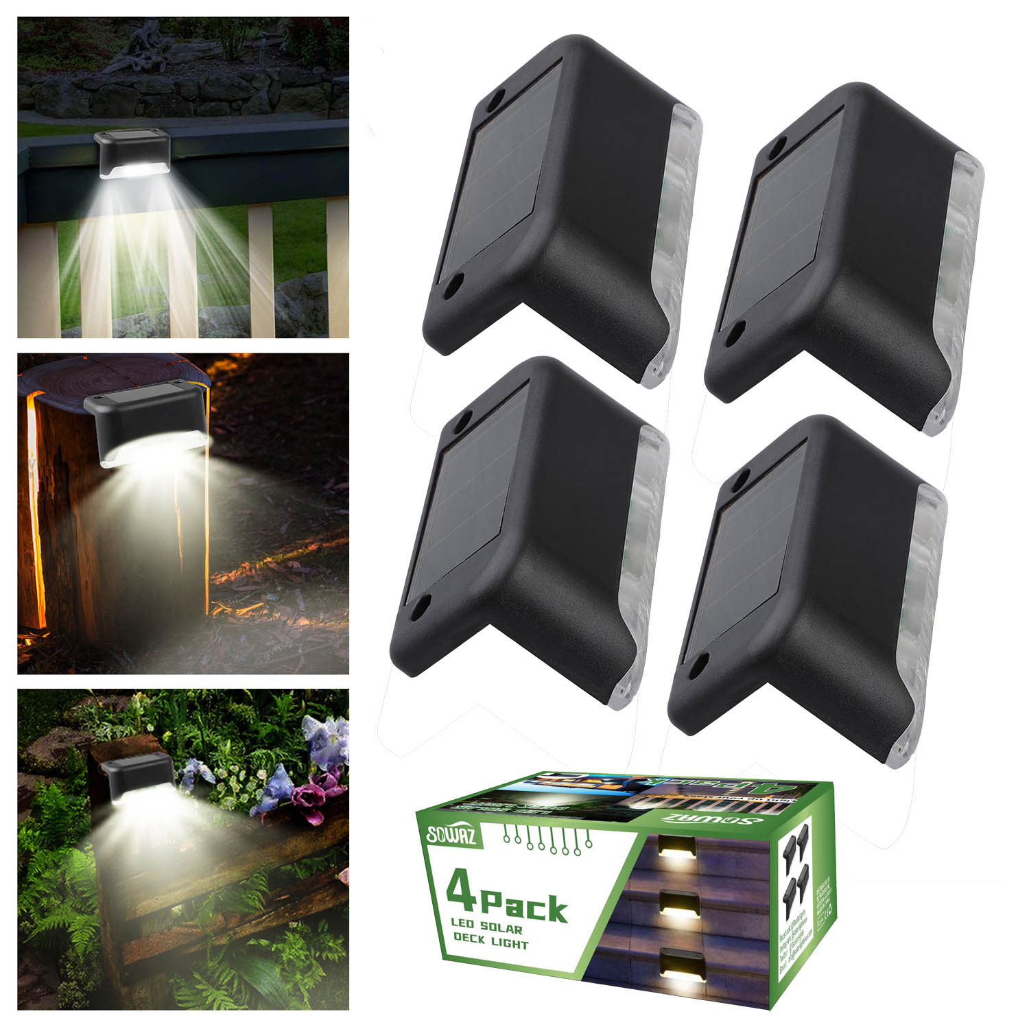 YiLaie Solar Decking Lights, Solar Step Ground Lights - 4 Pack, IP68 YiLaie Solar Decking Lights, Solar Step Ground Lights - 4 Pack, IP68