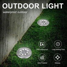 4 Pks Solar 8 LED Stainless Steel Pathway Ground Disc Light - White Color