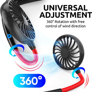 Black HandsFree Portable Neck Fan USB Charge Color Changing 3 settings