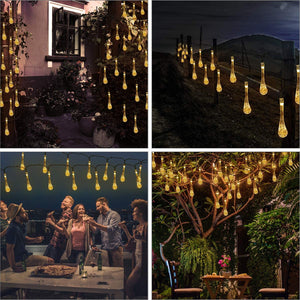 20" 30 LED Solar Waterdrop Fairy String Lights Garden Patio Decor - Warm Color