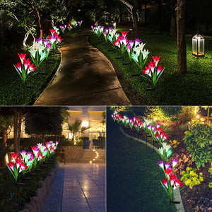 4 pk 31.8" Outdoor Solar Lily Flower Light Garden Pathway Ground Light