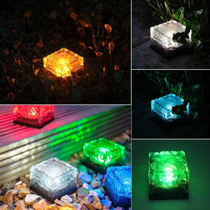 4 pks Solar Ice Cube Changing Color Groupe Walkway Pathway Home Garden Decor - Multi Color