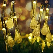 20" 30 LED Solar Waterdrop Fairy String Lights Garden Patio Decor - Warm Color