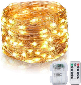 33" 100 LED Battery Power Copper Fairy String Lights with Remote 8 Modes